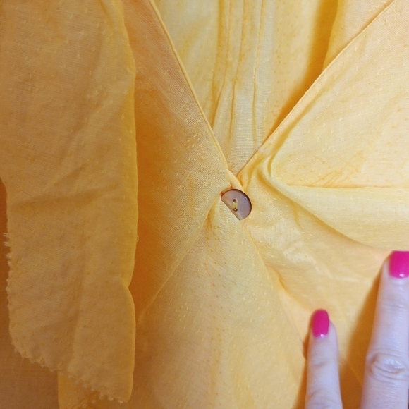 Diane von Furstenberg Yellow Gauzy Cotton Ruffle Short Sleeve Blouse Size 10 - Picture 6 of 11